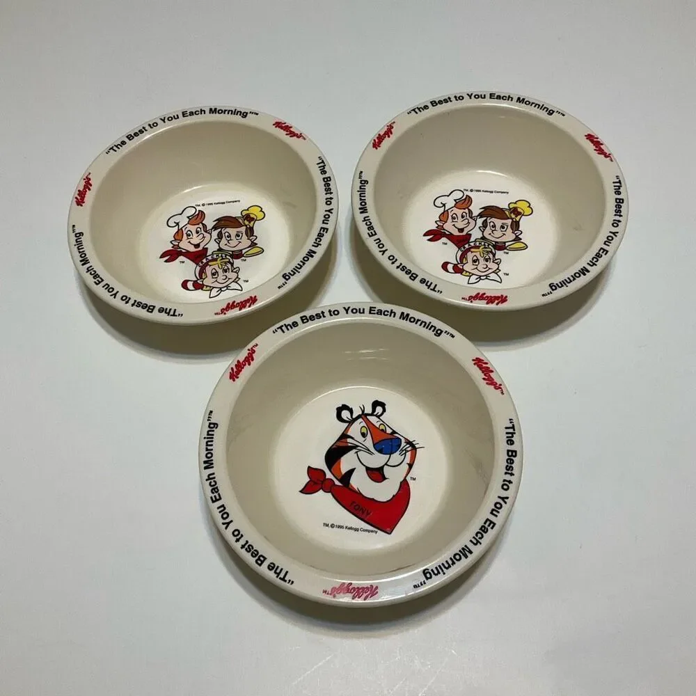 Three Piece Set Vintage 1995 Kellog’s Cereal Bowls. Tony the Tiger and Snap, Cra